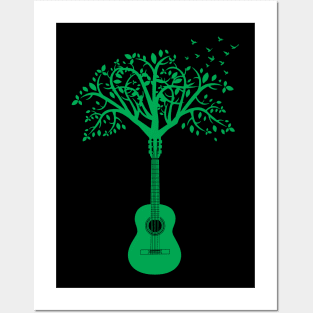 Classical Guitar Tree Green Posters and Art